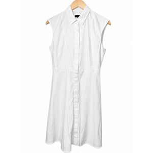 J.Crew White Sleeveless Collared Shirt Dress S Cotton A-Line Midi with Pockets